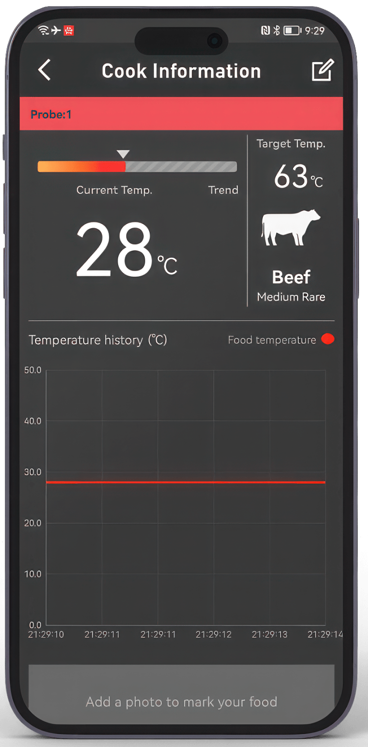 HerQs Dome, rostningstermometer med trådlös display, app styrning