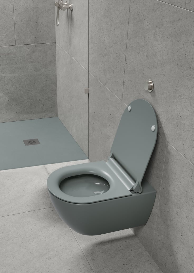 GSI Pura væghængt toilet, uden skyllekant, rengøringsvenlig, mat grøn