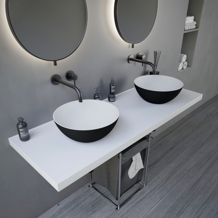 Ideavit SolidThin-39 tvättställ, Ø39 cm, matt svart/vit