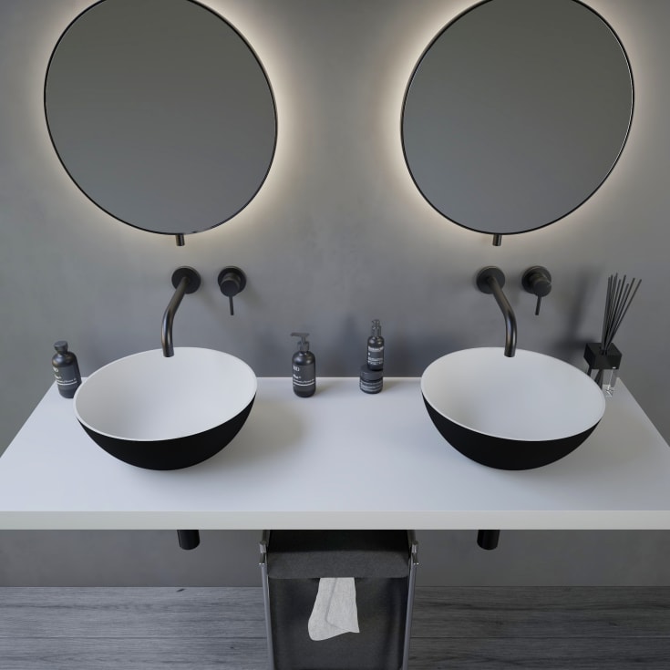 Ideavit SolidThin-39 håndvask, Ø39 cm, mat sort/hvid