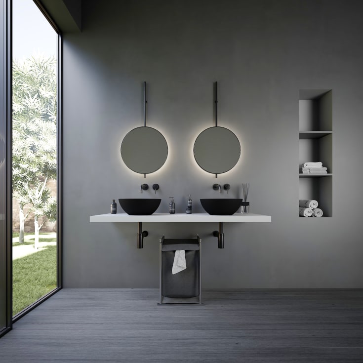 Ideavit SolidThin-39 håndvask, Ø39 cm, mat sort/hvid