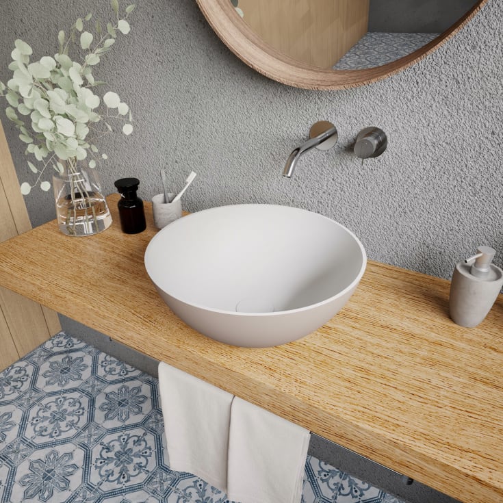 Ideavit SolidThin-39 tvättställ, Ø39 cm, matt beige/vit