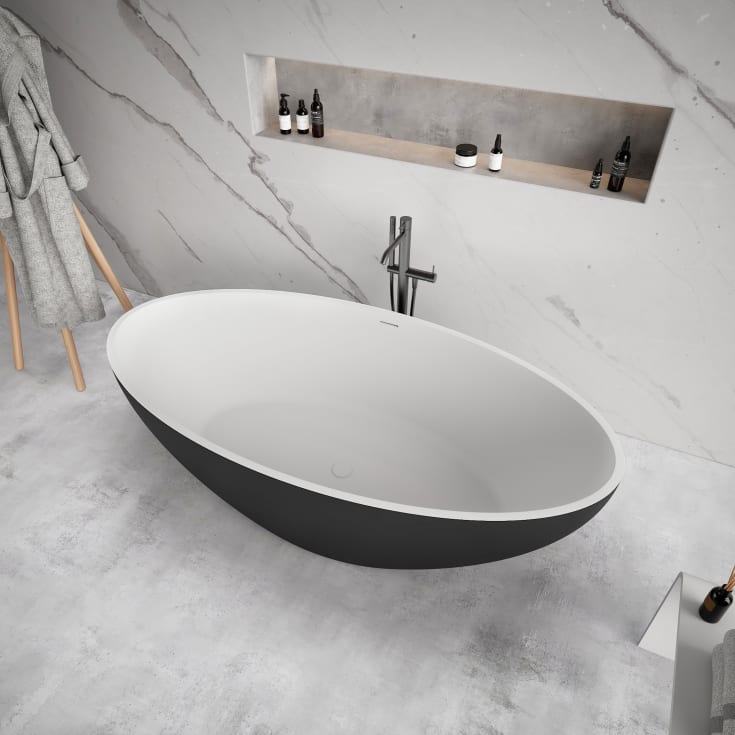 Ideavit SolidEllipse badkar, 180x88 cm, matt svart/vit