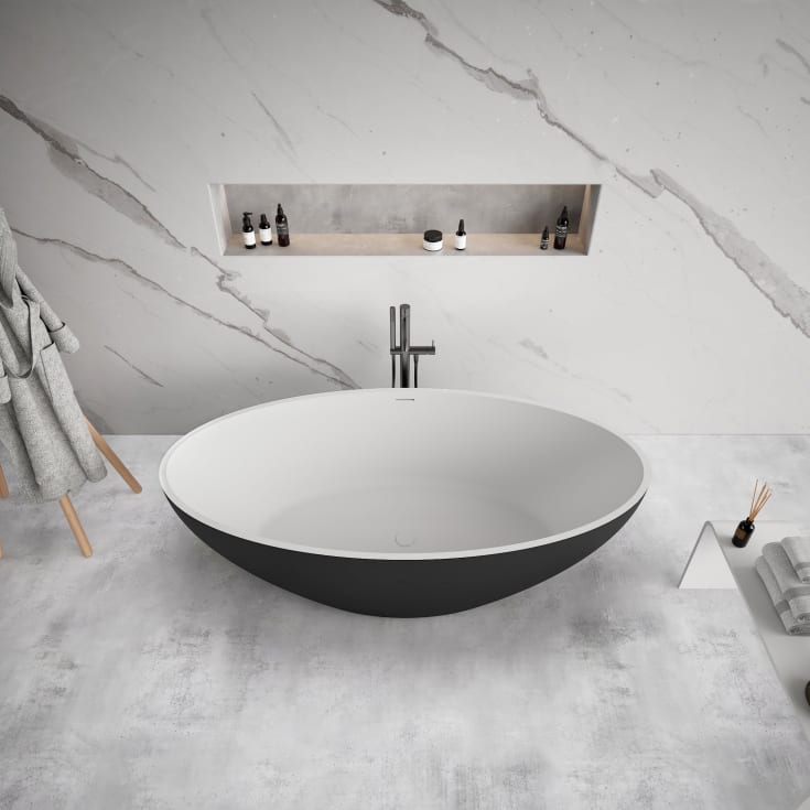 Ideavit SolidEllipse badekar, 180x88 cm, mat sort/hvid