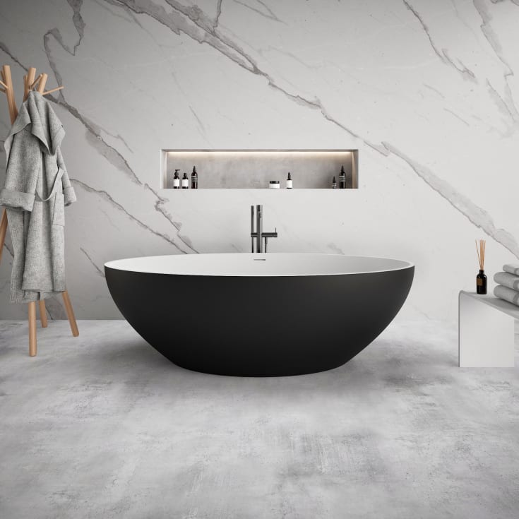 Ideavit SolidEllipse badekar, 180x88 cm, mat sort/hvid