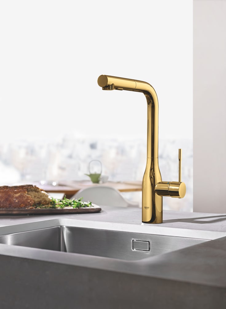 Grohe Essence kjøkkenarmatur, uttrekkbar tut, messing