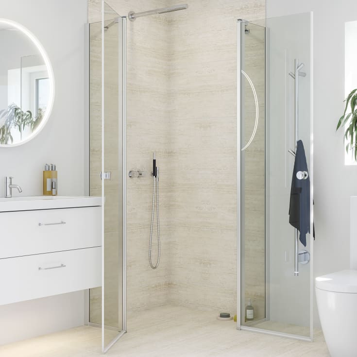 Dansani Match duschdörr, modell B, 87 cm, klart glas, satin profil