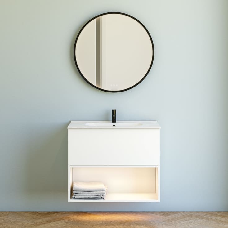 Dansani You Moon speil med lys, svart, Ø75 cm