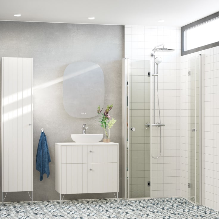 Dansani Match brusedør, model B, 67 cm, klart glas, satin profil