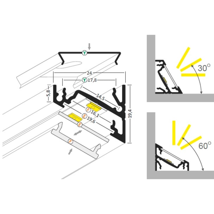 All-Light aluprofil, vinklet, sort