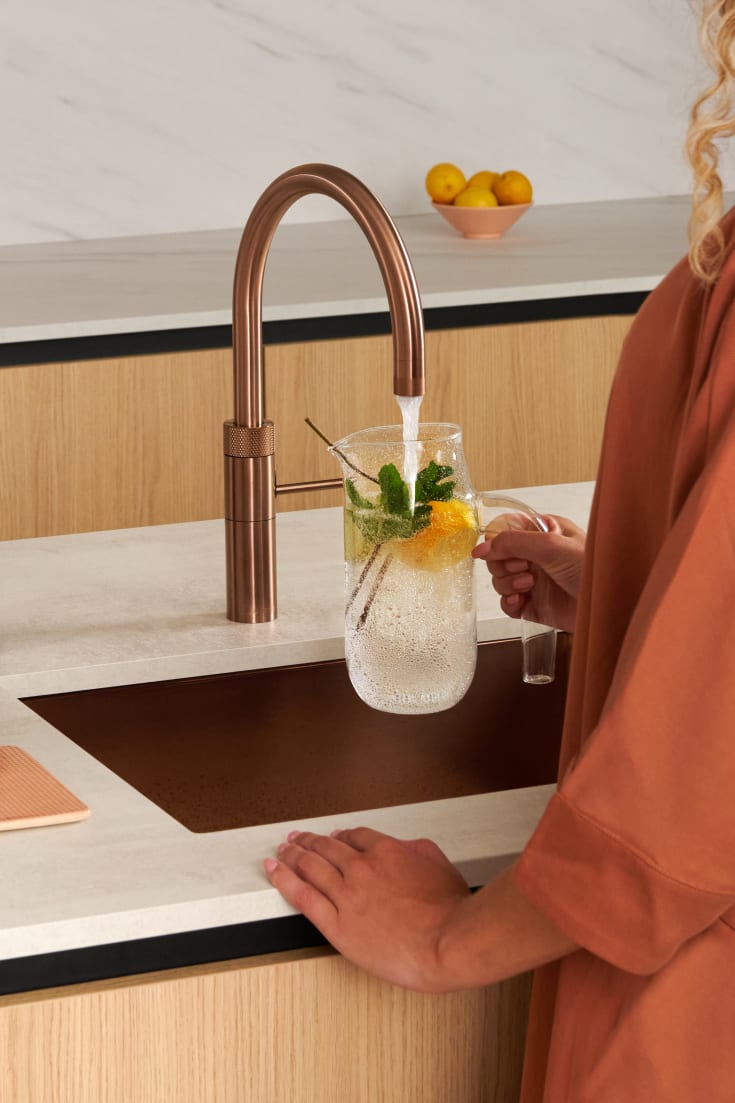 Quooker Fusion Round kjøkkenkran med kokende vann, rosa kobber