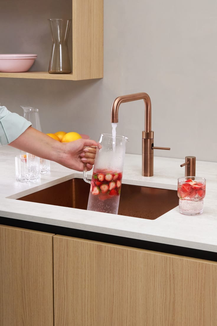 Quooker Fusion Square kjøkkenkran, med PRO3 beholder, rosa kobber