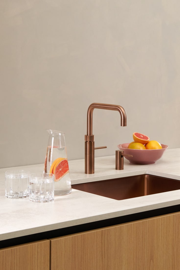Quooker Fusion Square kjøkkenkran, med PRO3 beholder, rosa kobber