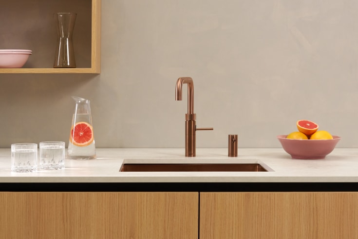 Quooker Fusion Square kjøkkenkran, med PRO3 beholder, rosa kobber