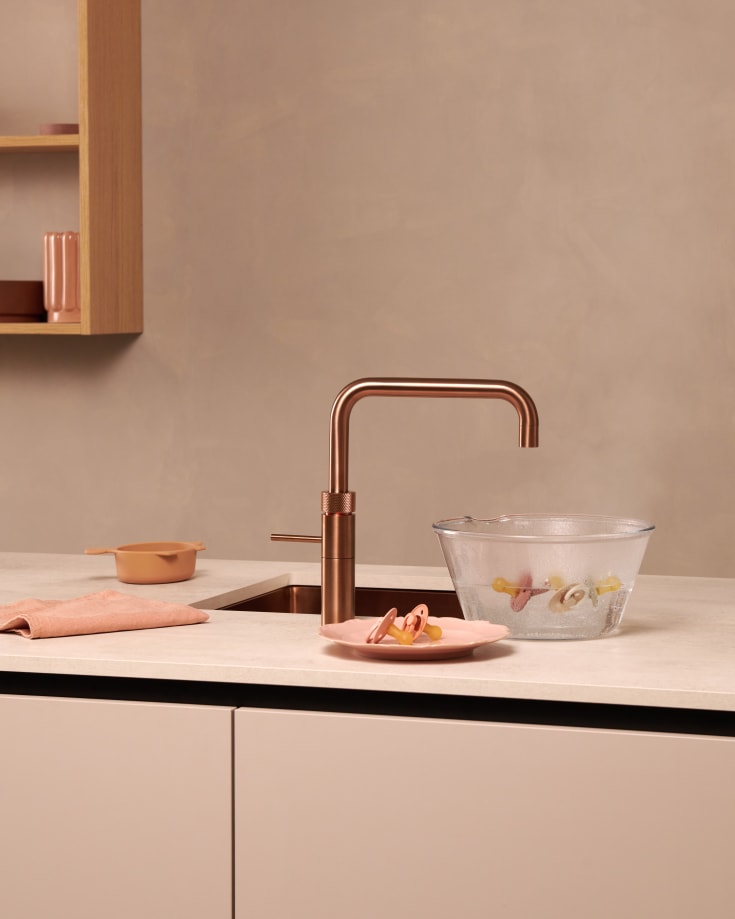 Quooker Fusion Square kjøkkenkran, med PRO3 beholder, rosa kobber