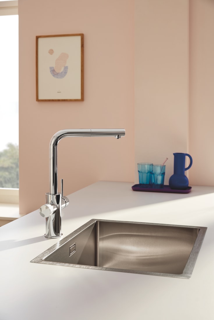 Grohe Blue Pure Minta kjøkkenarmatur, uttrekkbar tut og filtrert vann, krom