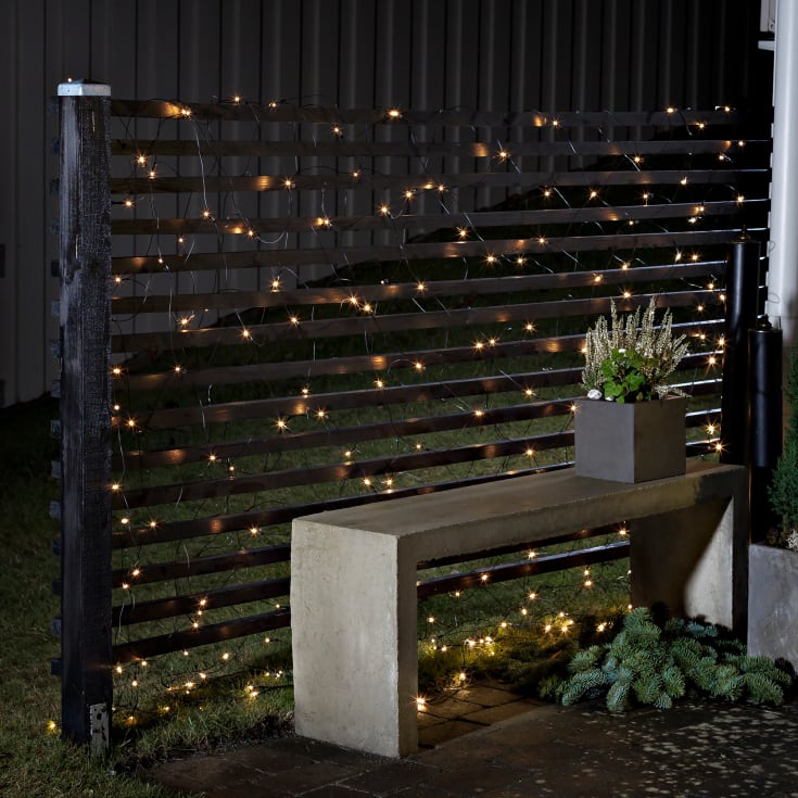 12 stk Konstsmide lysnett utendørs, batteri, 80 ravfargede lys, 160 x 80 cm