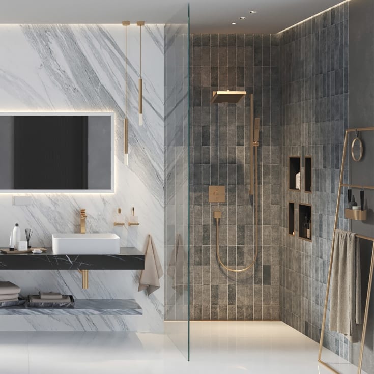 Hansgrohe Pulsify E brusehoved, 26x26 cm, vandbesparende, børstet bronze