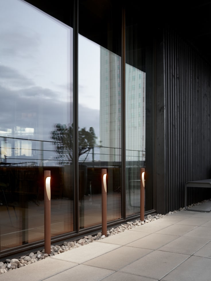 Louis Poulsen Flindt Garden havelampe, 3000K, base, corten, høj
