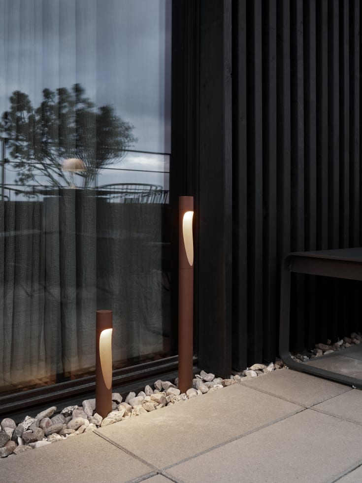 Louis Poulsen Flindt Garden trädgårdslampa, 3000K, spjut, corten, hög