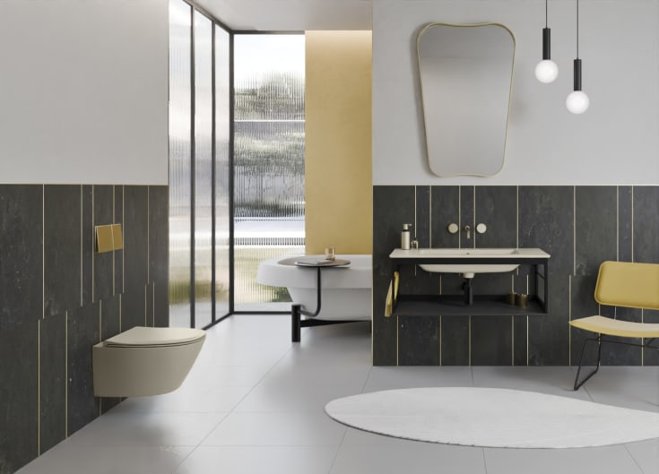 GSI Modo+ væghængt toilet, uden skyllekant, antibakteriel, mat beige