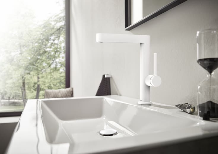 Hansgrohe Finoris 230 servantbatteri, uttrekkbar tut, matt hvit