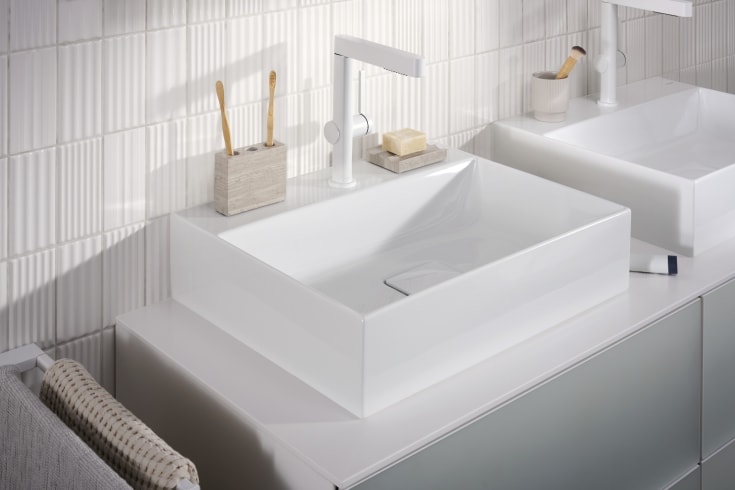 Hansgrohe Finoris 230 servantbatteri, uttrekkbar tut, matt hvit