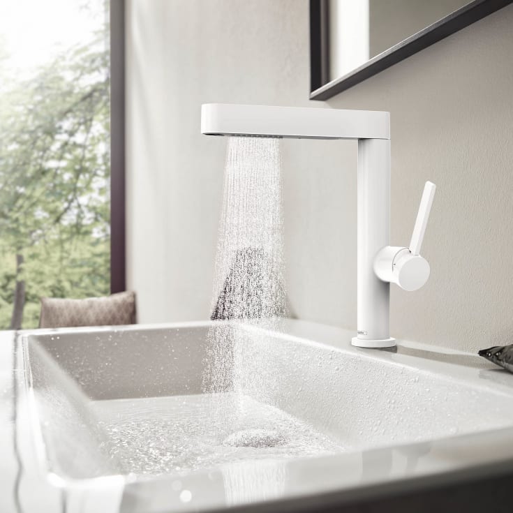 Hansgrohe Finoris 230 servantbatteri, uttrekkbar tut, matt hvit