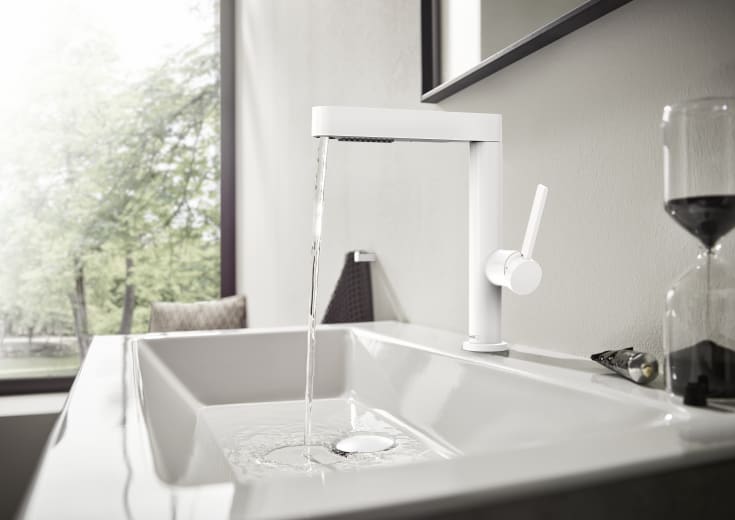 Hansgrohe Finoris 230 servantbatteri, uttrekkbar tut, matt hvit