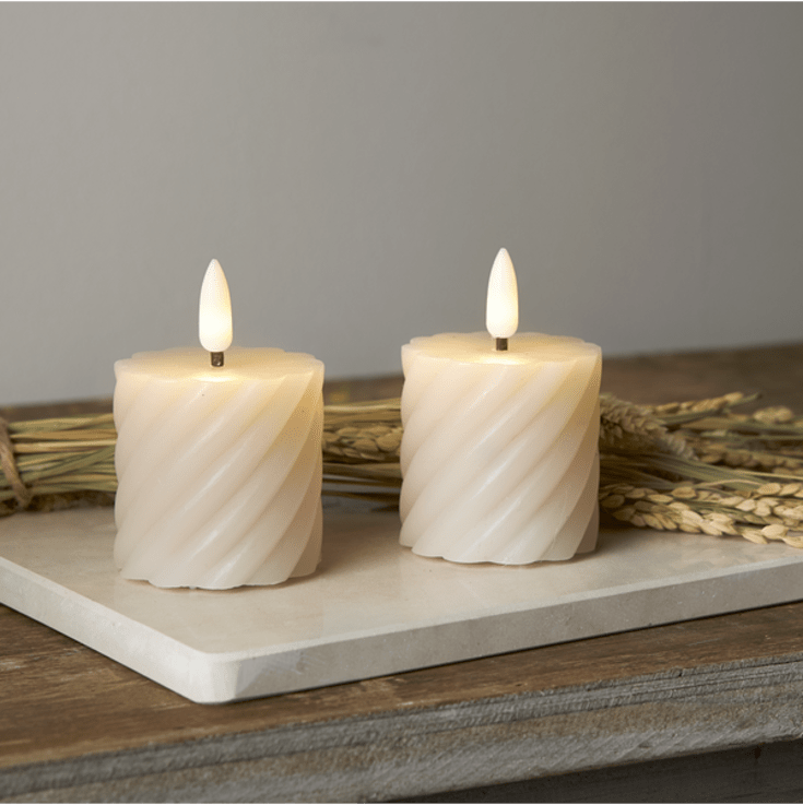 Star Trading Flamme Swirl LED bloklys, batteri, beige