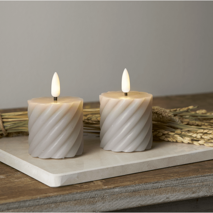 Star Trading Flamme Swirl LED bloklys, batteri, grå