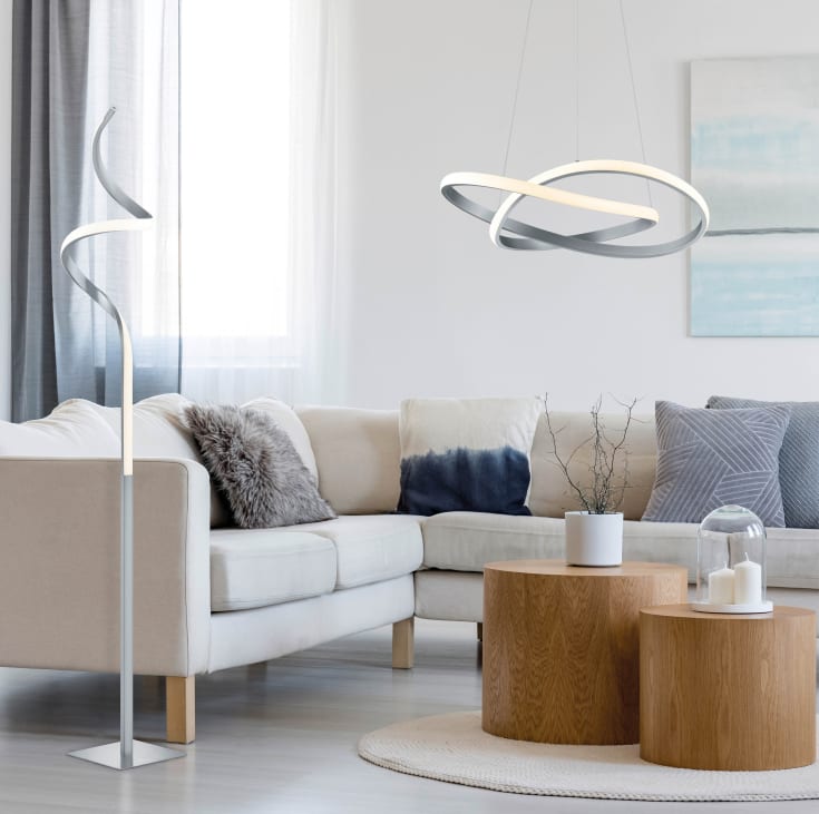 Trio Lighting Course golvlampa, nickel