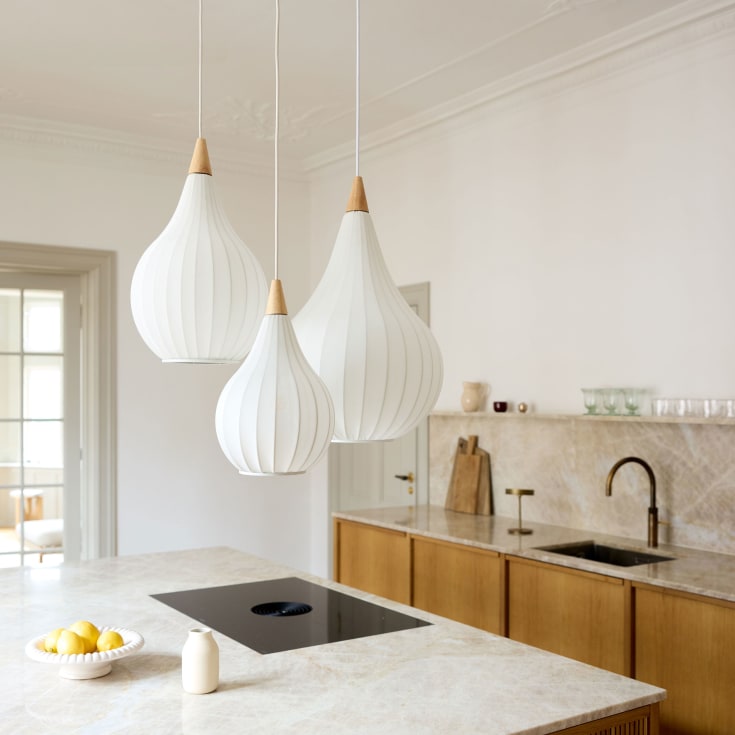 Halo Design Drops pendellampa, tyg, Ø30 cm
