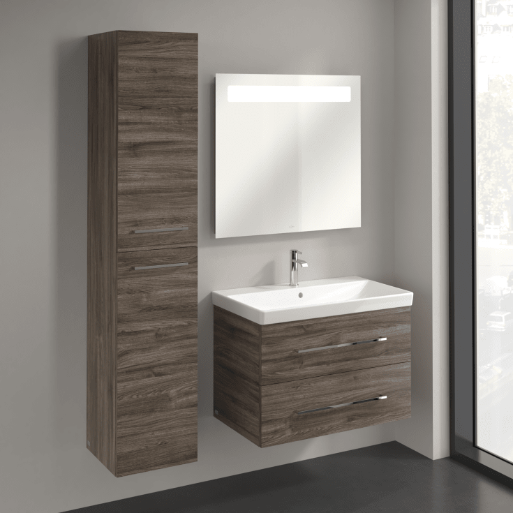 Villeroy & Boch Avento A895 vægskab, 34,6x176 cm, venstre, grå eg