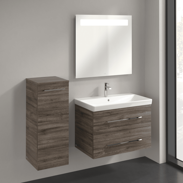 Villeroy & Boch Avento A895 väggskåp, 34,8x88,8 cm, vänster, grå ek