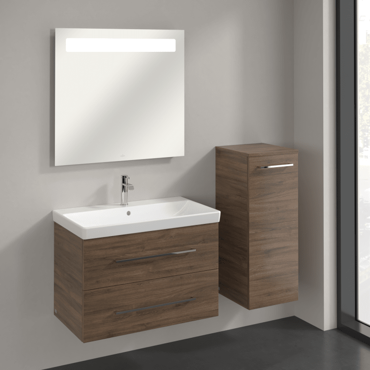 Villeroy & Boch Avento A895 veggskap, 34,8x88,8 cm, høyre, brun eik