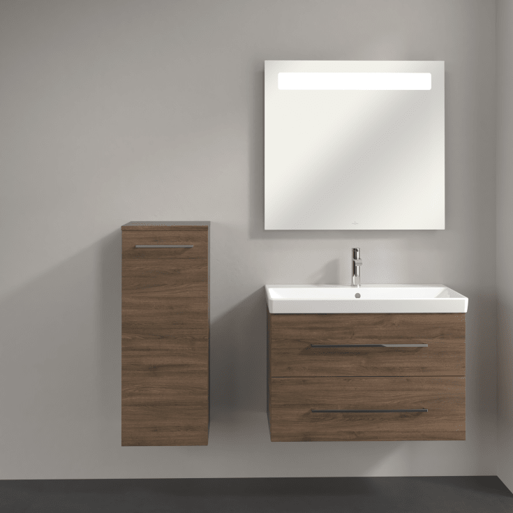 Villeroy & Boch Avento A895 veggskap, 34,8x88,8 cm, venstre, brun eik