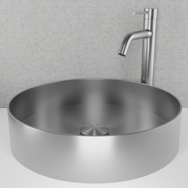Scandtap Rare R tvättställ, Ø37,5 cm, borstad rostfritt stål