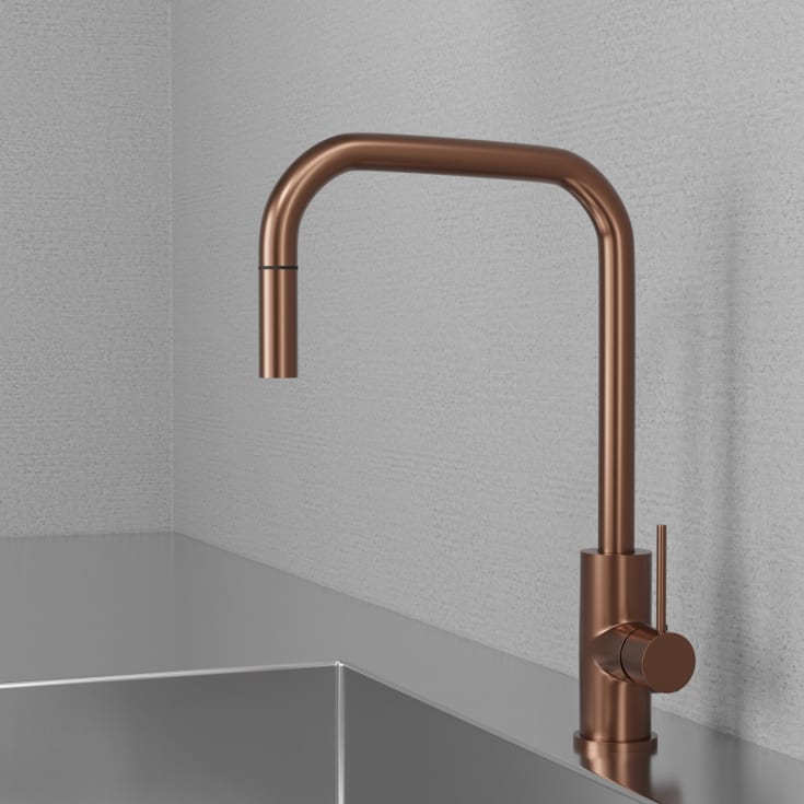 Scandtap Steel Accent Square kjøkkenbatteri, med avstengning, amber