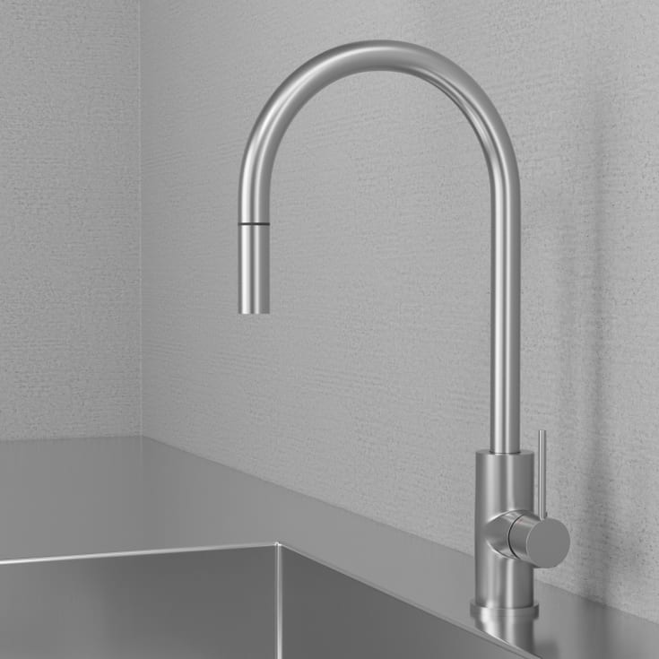 Scandtap Accent D köksblandare, diskmaskinsavstängning, borstad stål