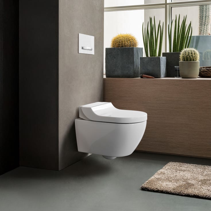 Geberit AquaClean Tuma Comfort dusjtoalett, uten skyllekant, rengjøringsvennlig, hvit/hvit glass