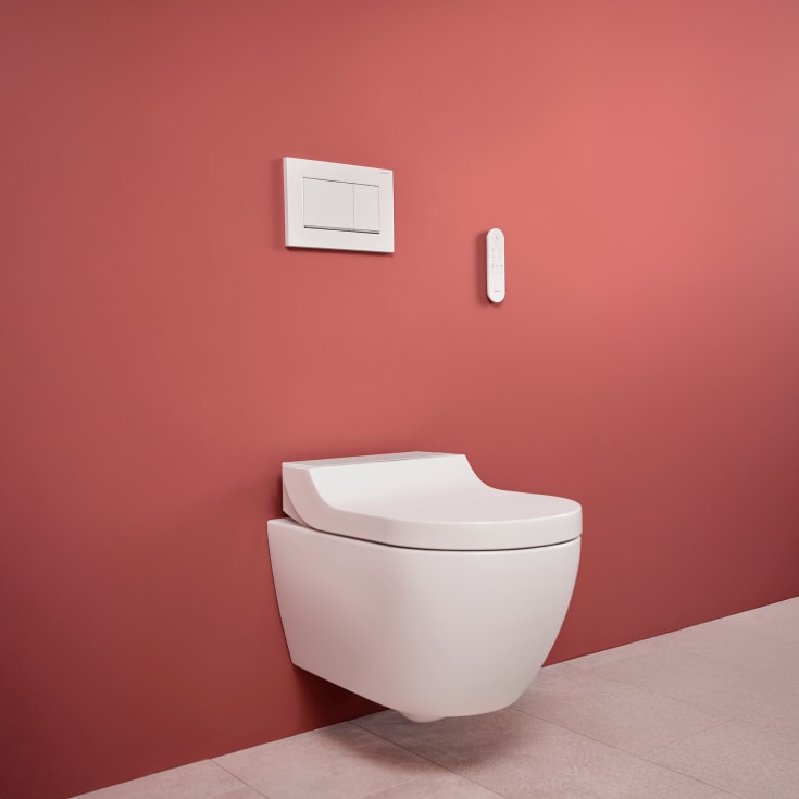 Geberit AquaClean Tuma Comfort dusjtoalett, uten skyllekant, rengjøringsvennlig, hvit/hvit glass