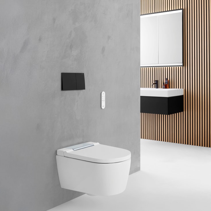 Geberit AquaClean Sela duschtoalett, utan spolkant, rengöringsvänlig, vit/krom