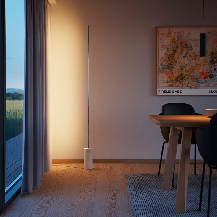 Sackit Expo 185 golvlampa, borstat stål