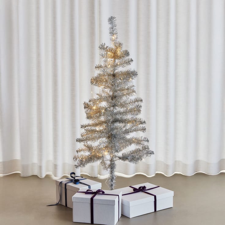 Sirius Happy plastgran med belysning, silver, 120 cm