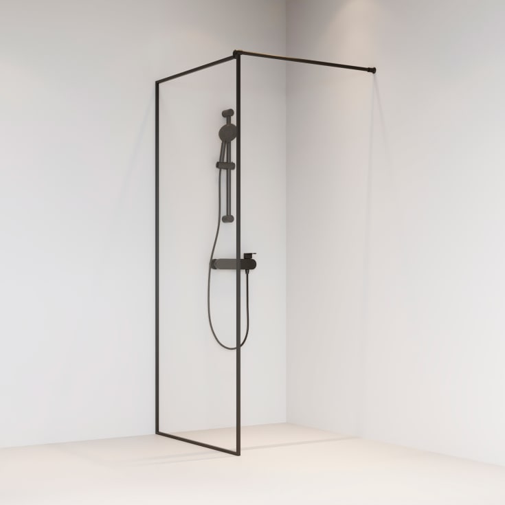 Brasta Dija Frame brusevæg, 90 cm, klart glas, sort profil