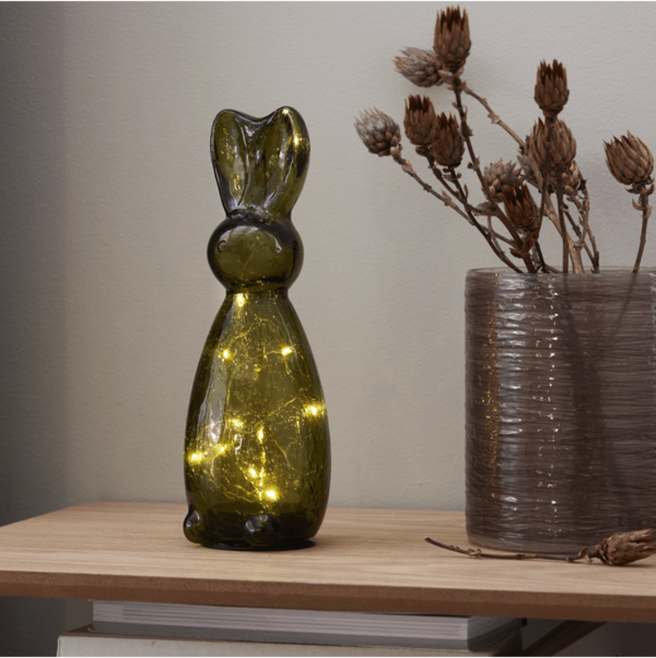 Star Trading Harry glas hare med lys, 25 cm, grøn