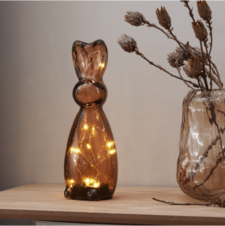 Star Trading Harry glas hare med lys, 25 cm, brun