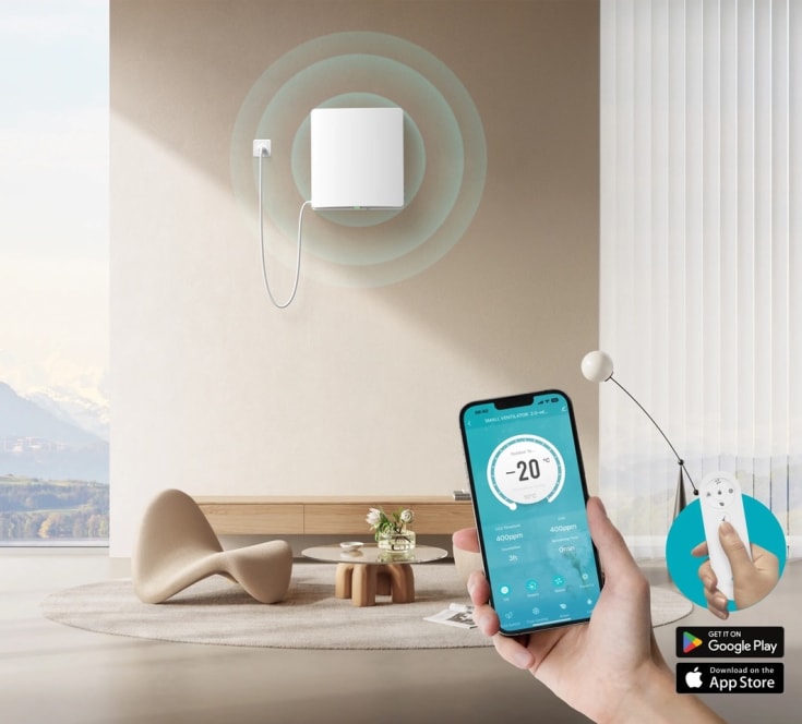 Arida Venti 160 ventilator med varmegjenvinning, Ø160 mm, WiFi, svart