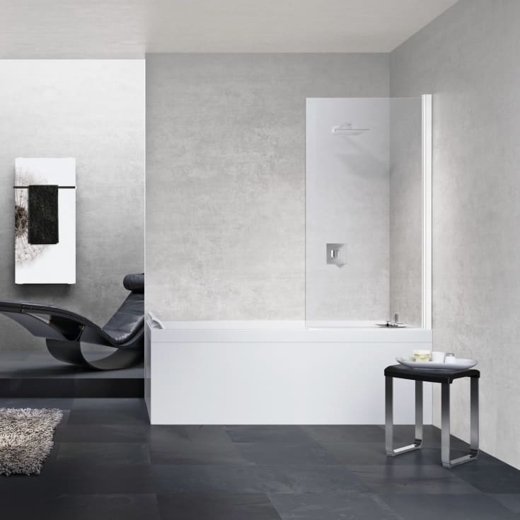 Novellini Young 2.0 1V badekarvegg, 150x90 cm, klart glass, hvit matt profil